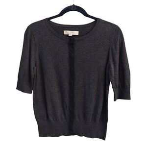 LOFT Charcoal Gray And Black Short Sleeve Cropped Button Down Sweater